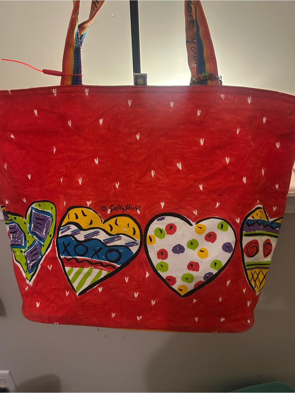 Vintage Sally Huss "Love You With My Hearts" Canvas Tote Bag